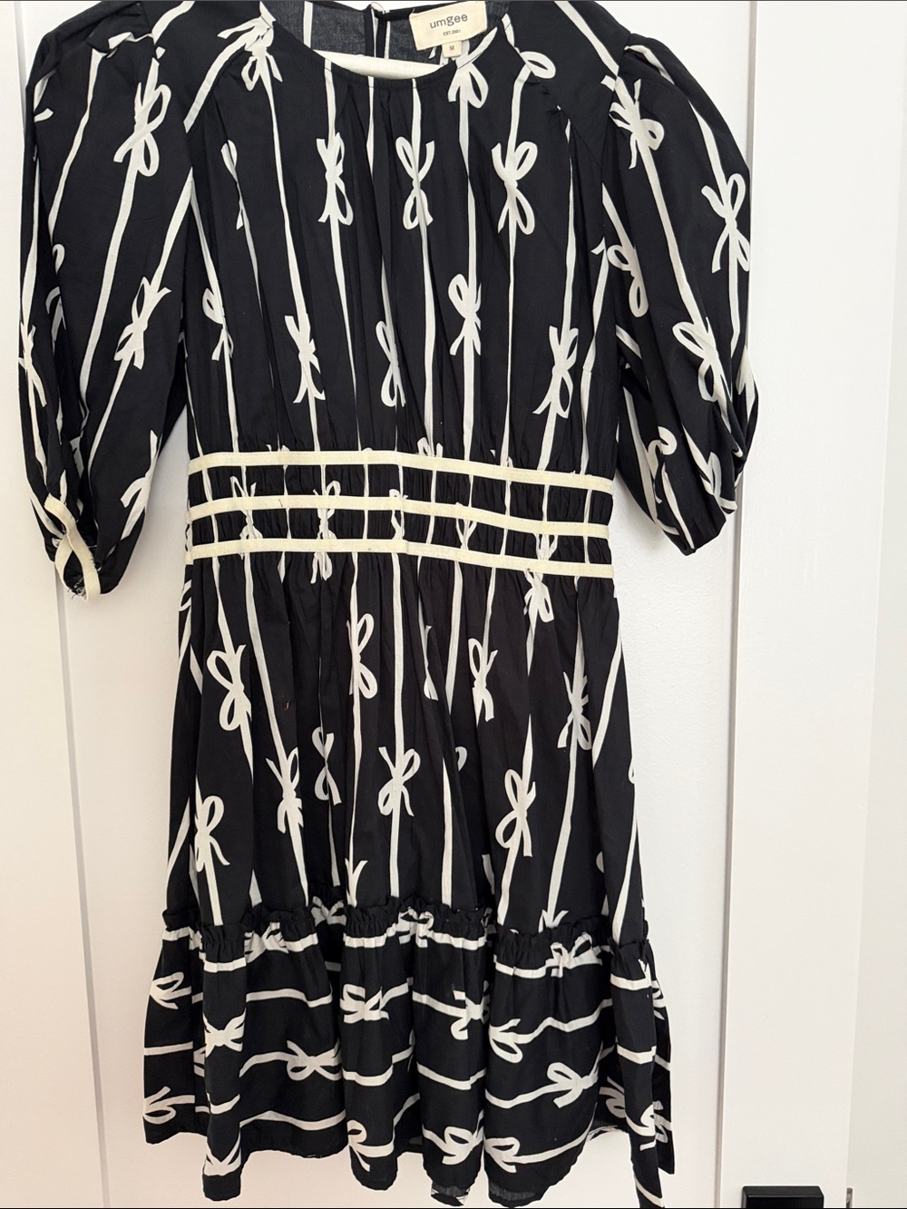 Umgee Black Dress with White Bow Stripe Detail